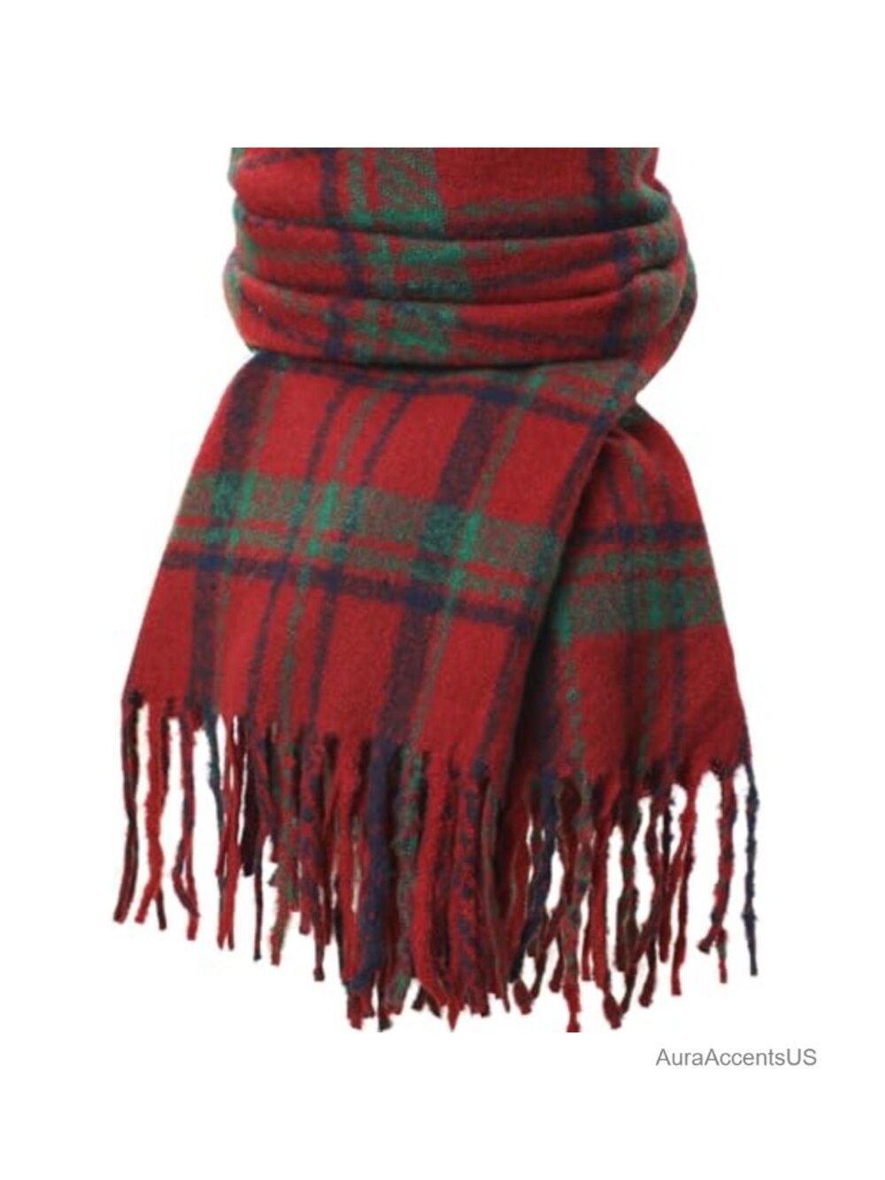 Cashmere Feel Winter Scarf Blanket Plaid Shawl with Tassels